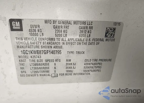 2016 Chevrolet Silverado 2500Hd Ltz from USA, damaged, VIN 1GC1KWE87GF140795